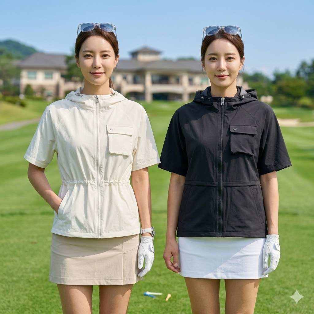 볼빅 여름 여자 골프웨어 아노락 후드 허리스트링 방풍 반팔 바람막이 자켓 - 상세 이미지 4