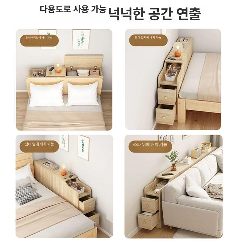 침대헤드선반 원목 벽보드 프레임 머리판 수납 협탁 상단 [양면 더블 서랍] 100cm 조립형 - 상세 이미지 5