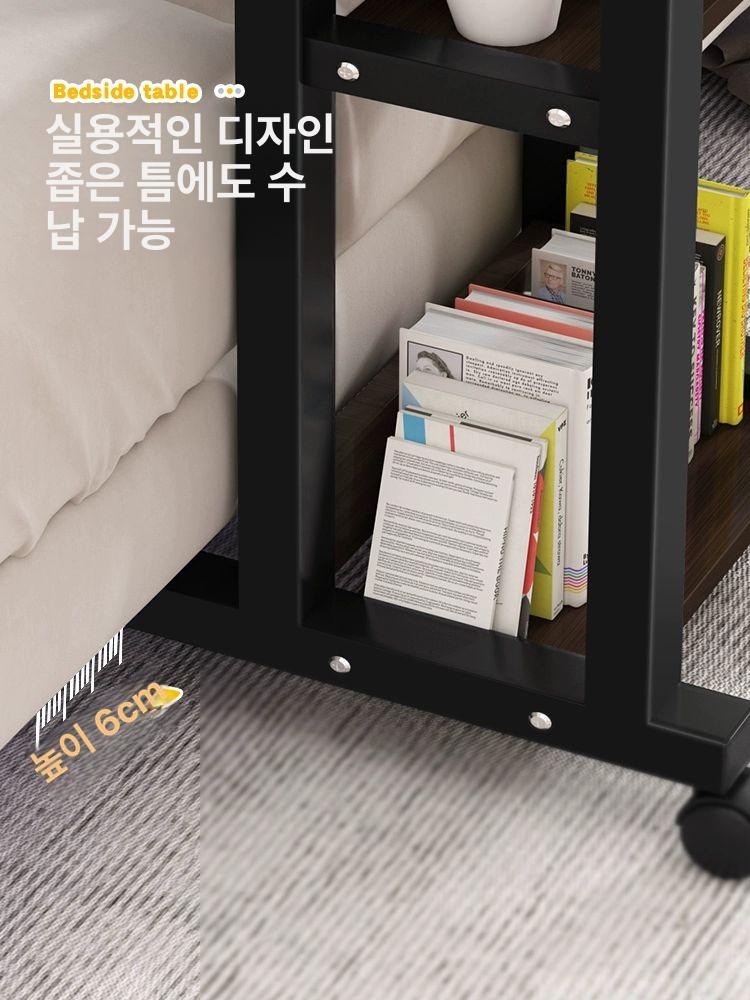 바퀴달린 책상 이동식 침대용 협탁 소파 랜덤 탁자 이중층 H자형 대용량 수납 웜화이트 - 상세 이미지 3