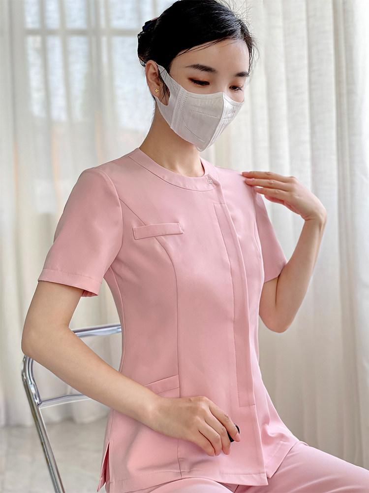 여름 병원 유니폼 간호사복 치과 한의원 수술복 고급형 핑크 반팔+핑크 바지 S - 상세 이미지 4
