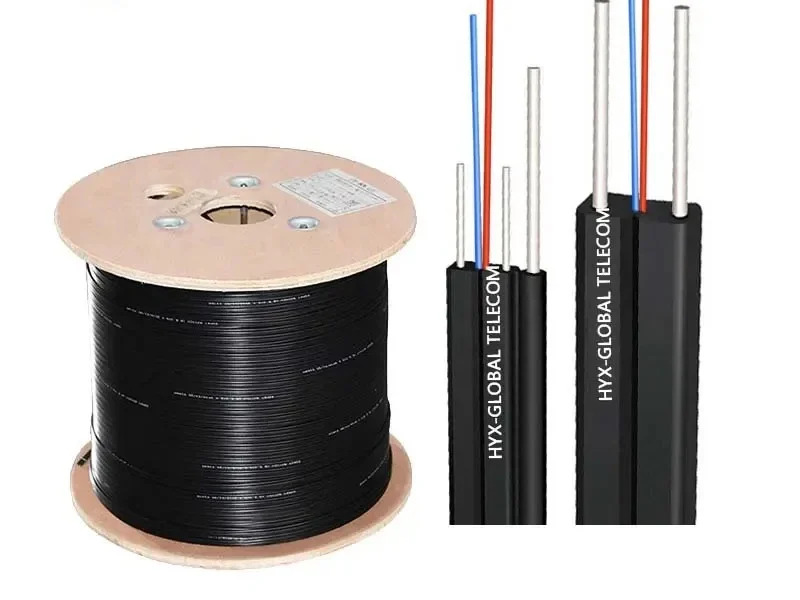 실외/실내 FTTH 광섬유 드롭 케이블 GJYXCH 스틸 메신저 와이어 FRP 1/2/4 코어 광케이블