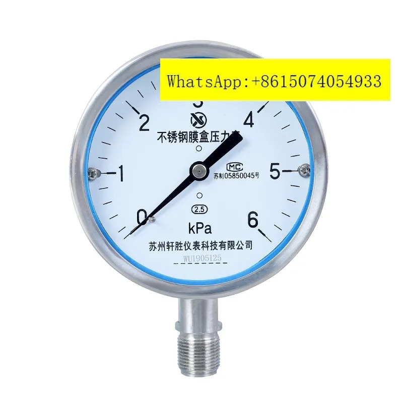YE100BF 6kPa 전체 스테인레스 스틸 다이어프램 압력 미크로 게이지