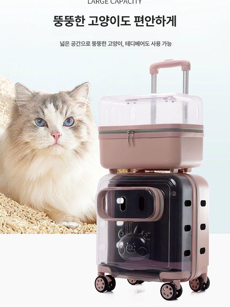 고양이 투명 캐리어 2단 우주선 두마리 케이지 그린 2단 7kg 9kg 기본 쿠션 포함 - 상세 이미지 5
