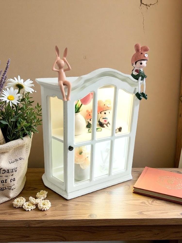 빈티지 미니 키친장 선반장 그릇장 장식장 찬장 수납장 조명 없는 벽걸이 캐비닛 35.5x14x40 2 칸 - 상세 이미지 4