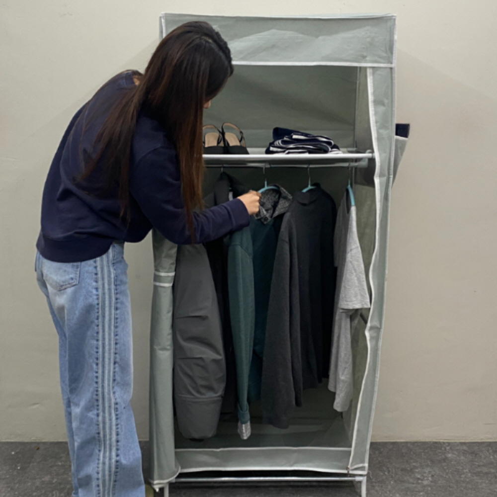 시스템행거 간이 조립식 1단 비키니옷장 그레이 조립식옷장 - 상품 이미지