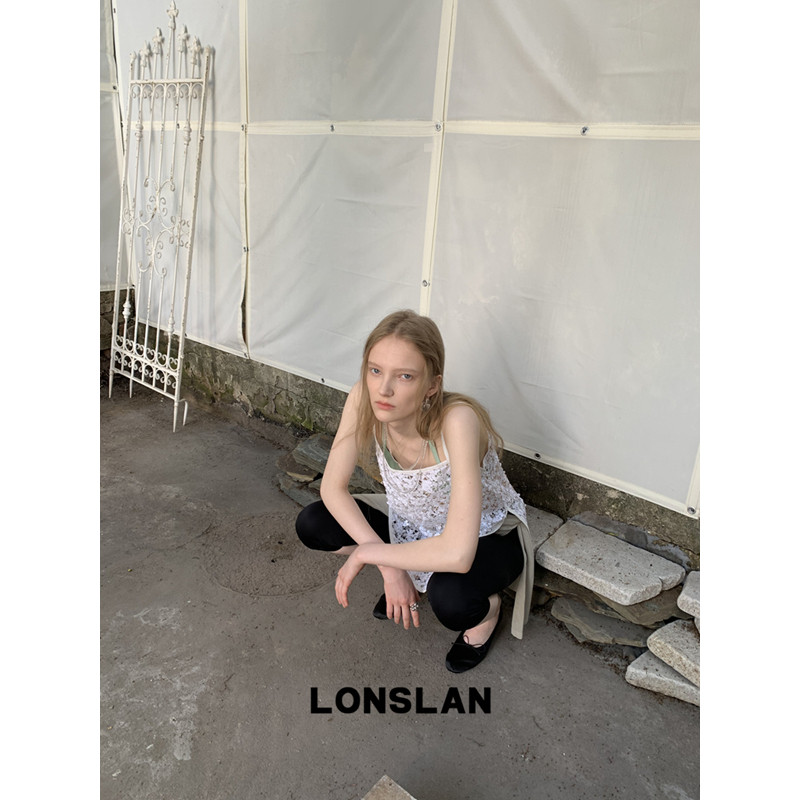 LONSLAN 론슬란 레이스나시 뷔스티에 시스루 레이어드 화이트 나시탑 - 상세 이미지 4