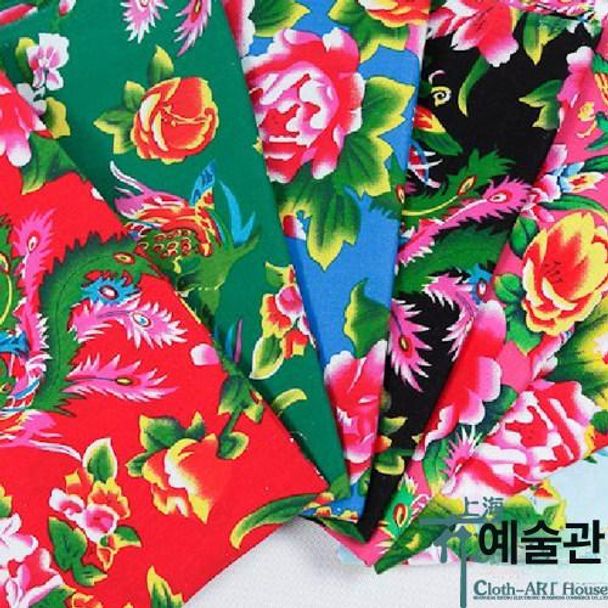 빈티지 에스닉 원단 옷감 커스텀 대화면 순면 레드 봉황 모란 천 식탁보 옷 이불 커버 - 상세 이미지 2