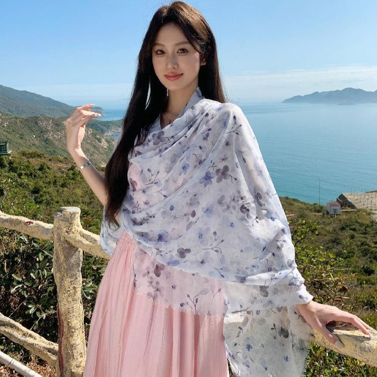 여행 휴가 숄 스카프 실크 해변 패션 자외선 차단 휴양지 - 상세 이미지 5