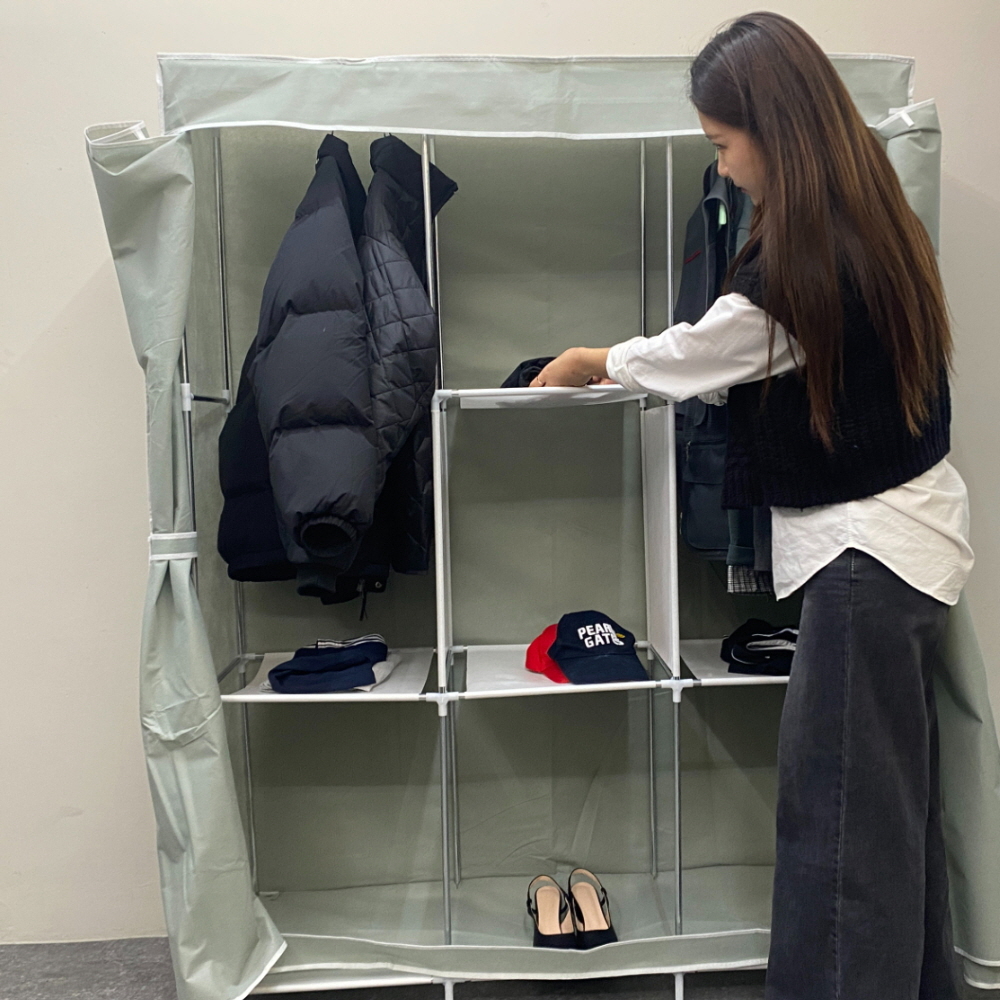 시스템행거 간이 조립식 3단 비키니옷장 그레이 조립식옷장 - 상품 이미지