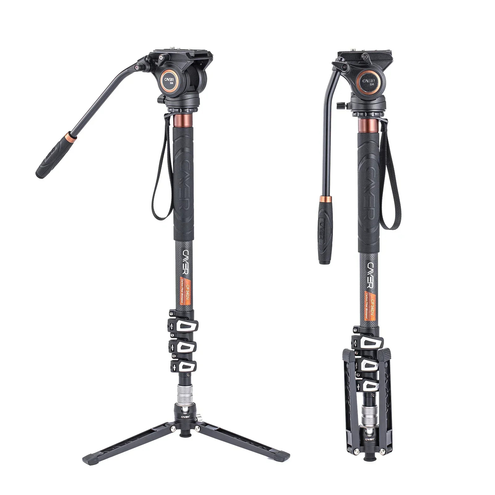 Cayer CF34DVH4 탄소 섬유 카메라 비디오 모노포드호환 키트SLR DSLR 디지털 카메라유체 헤드 포함