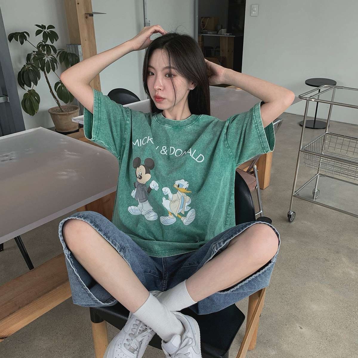 디즈니 미키앤도날드 반팔티셔츠 피그먼트 코튼 면 데일리 빈티지 이미지 6