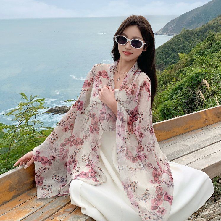 여름 숄 여성 스카프 케이프 몽골 실크 여행 해변 비치 - 상세 이미지 3