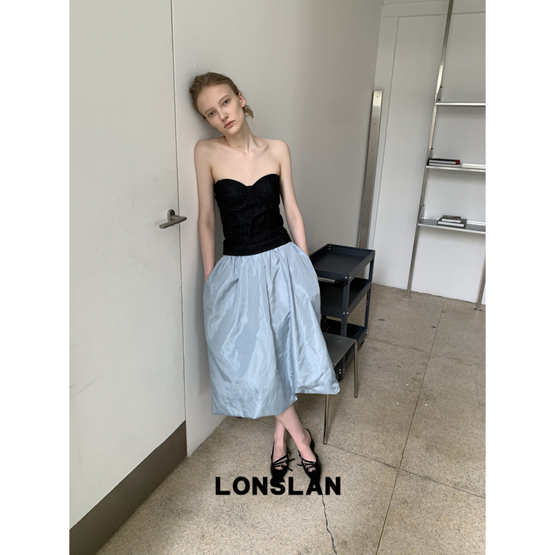 LONSLAN 론슬란 롱스커트 밴딩 셔링 벌룬 스커트 치마 - 상세 이미지 3