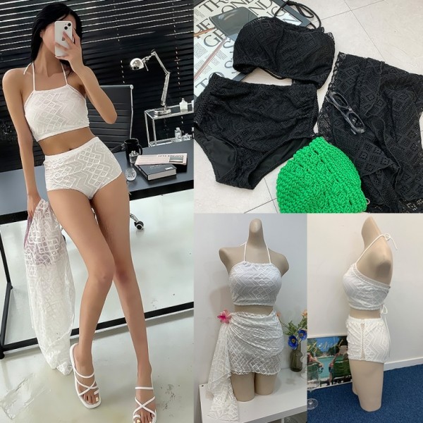 트로이비키니세트 비치웨어 트임 숄 수영복 펀칭 탑 비키니 호캉스 여성비치웨어 여성비키니 모 - 상품 이미지