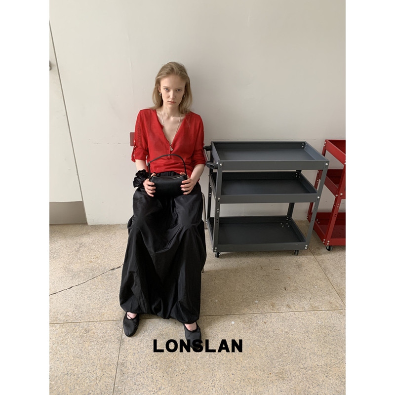 LONSLAN 론슬란 롱스커트 밴딩 셔링 벌룬 스커트 치마 - 상세 이미지 4