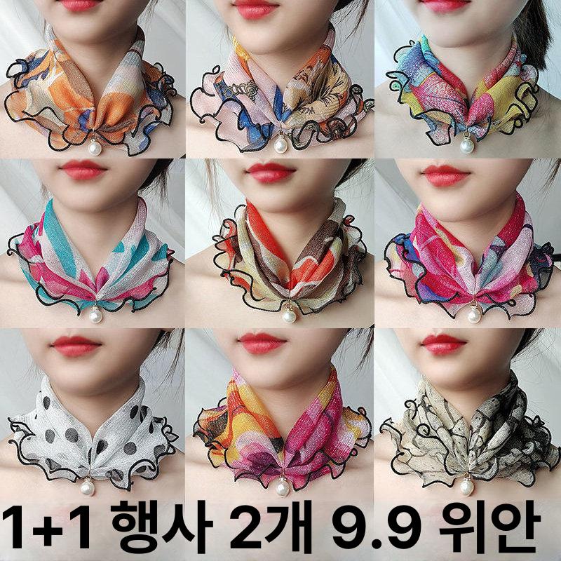 진주 메쉬 풀오버 짧은 스카프 목 간절기 얇은 머플러 A - 상세 이미지 2