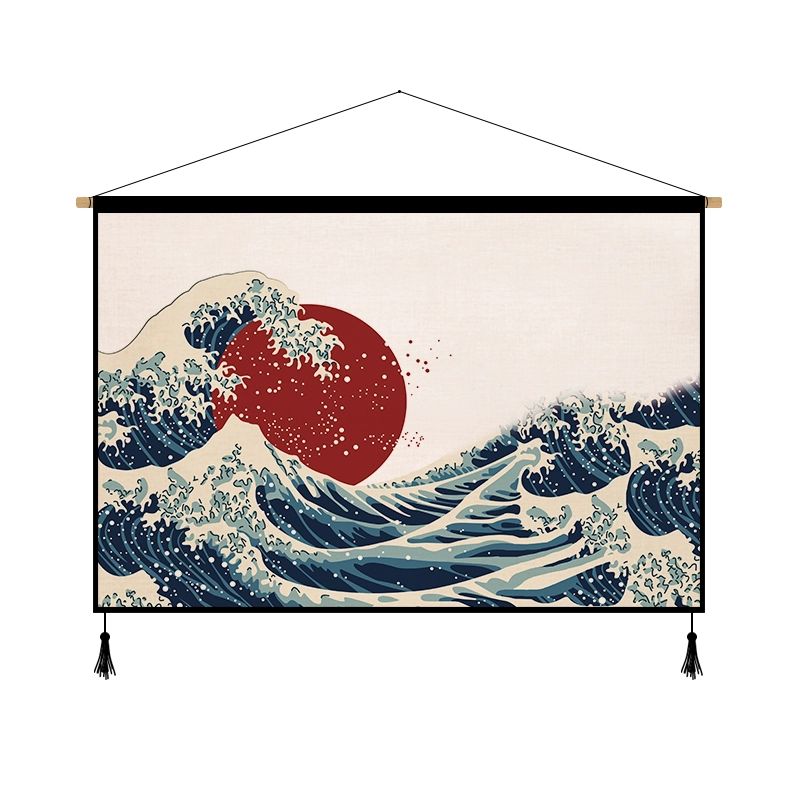 일본 족자 벽걸이 포스터 이자카야 A형 장식 패브릭 연노랑 오션 선라이즈 65x45cm 초두꺼운 오염방지 (액세서리 포함) - 상품 이미지