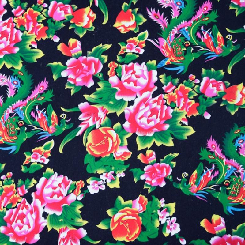 빈티지 에스닉 원단 옷감 커스텀 대화면 순면 레드 봉황 모란 천 식탁보 옷 이불 커버 - 상세 이미지 3