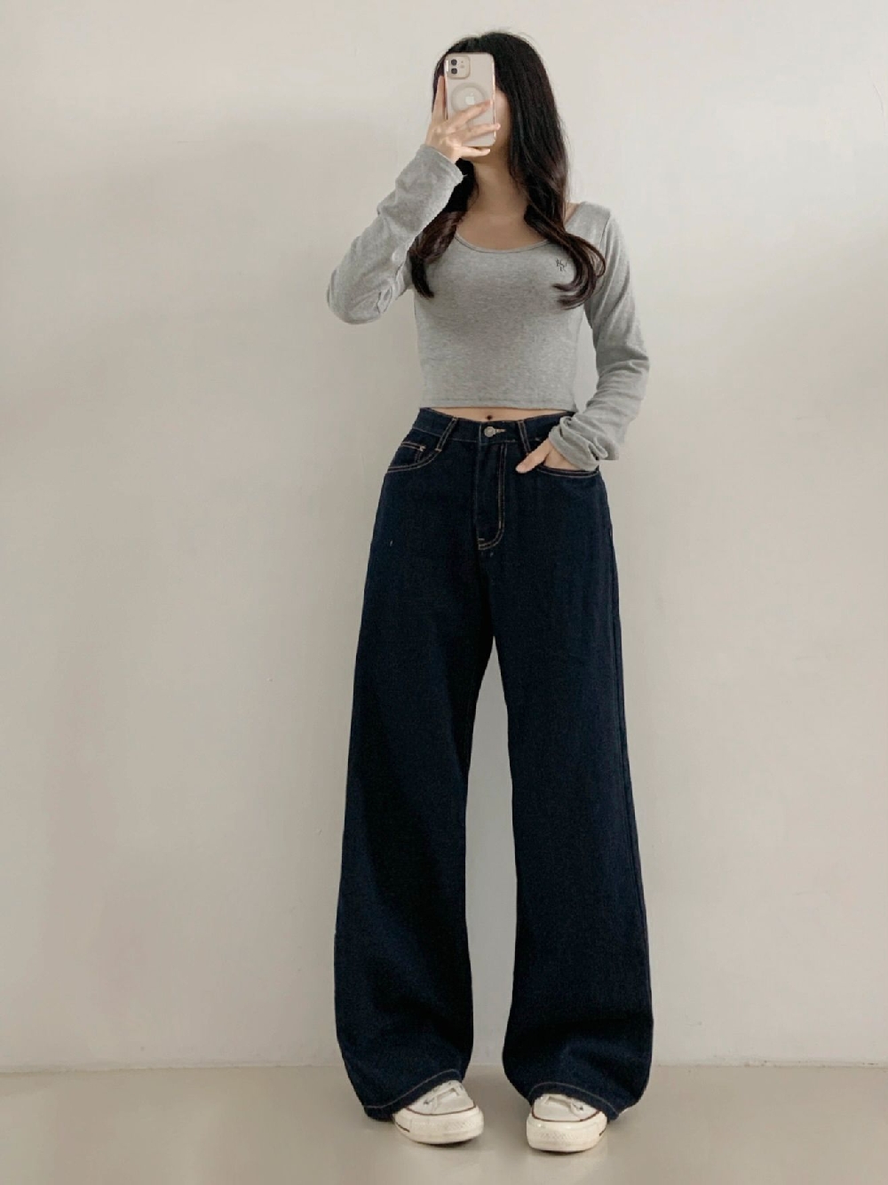 논페이드 생지데님 와이드청바지 진청바지 히든밴딩 데님 팬츠 - 상세 이미지 3
