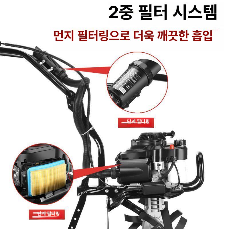 미니트렉터 밭농사 텃밭 가솔린 엔진형 미니 경작기 강력한 흙갈이 작업용 스틸 재질 내구성 바퀴 4행정 (수동 당김 시동) - 상세 이미지 5
