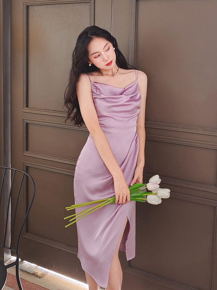 끈나시원피스 슬립 뷔스티에원피스 끈나시 크림 살구 S - 상세 이미지 3