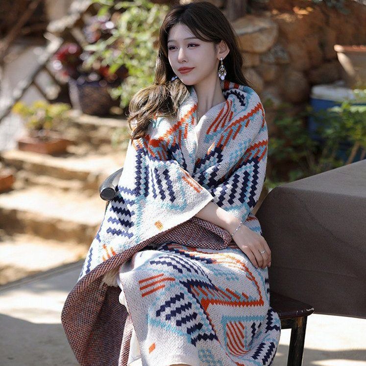 티베트 숄 몽골 판초 담요 케이프 여행자 캠핑 촬영 의상 - 상품 이미지