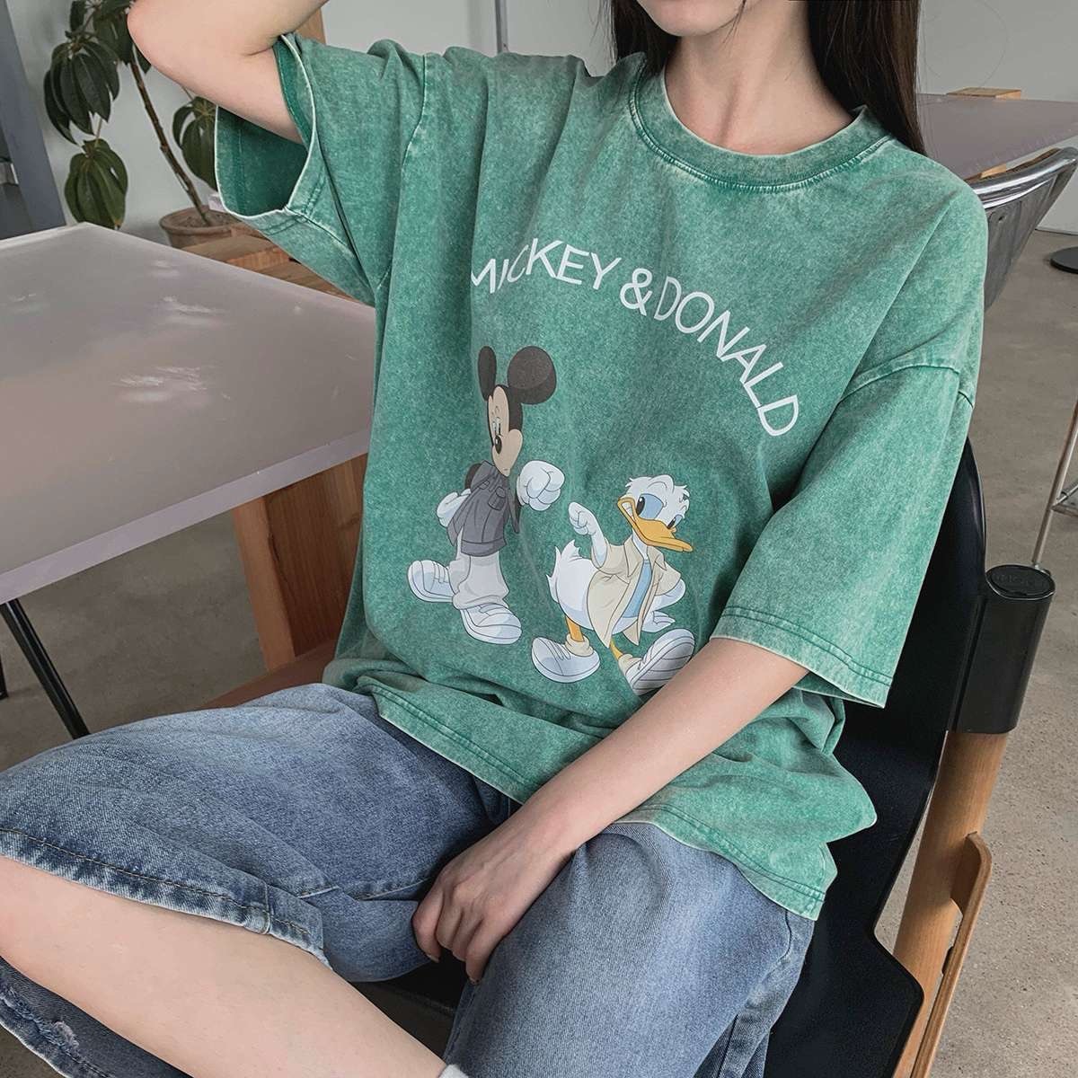 디즈니 미키앤도날드 반팔티셔츠 피그먼트 코튼 면 데일리 빈티지 이미지 8