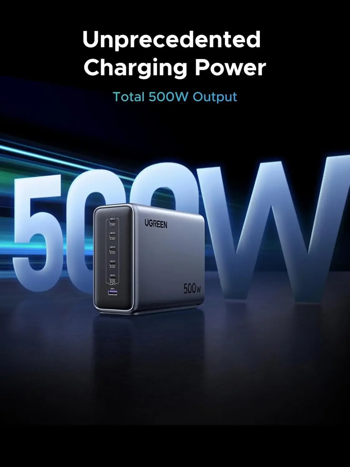 UGREEN Nexode 500W GaN 고속 충전 스테이션 6포트 USB C  A 스마트 온도 제어 벽면 충전기 노트북 휴대폰용