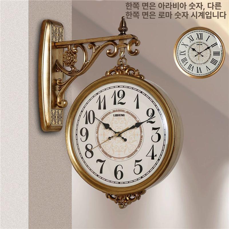 유럽풍 벽걸이 시계 거실 무소음 양면 엔틱 레스토랑 8391 세라믹블루 (사슴) 18inch - 상세 이미지 4