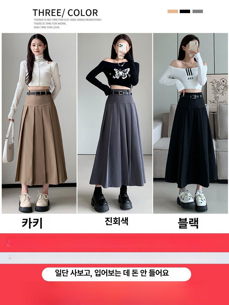 골프 미디스커트 보세 골프웨어 주름 빅사이즈 베이지 중기장 롱 스커트 플리츠 치마 여성 - 상세 이미지 3