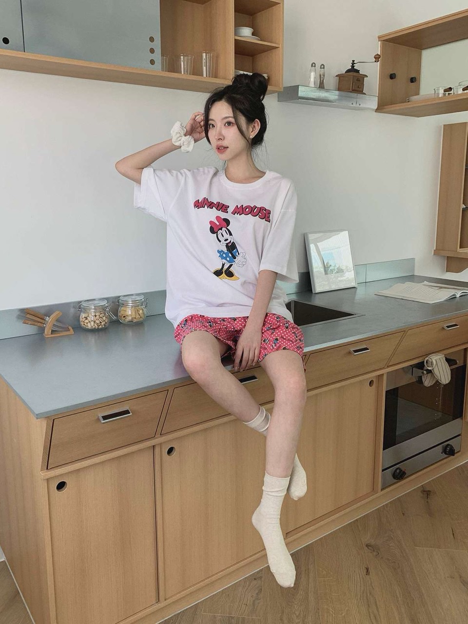 디즈니 도트미니반바지세트 핑크 여자 반바지 여름 파자마 홈웨어 선물 커플 - 상세 이미지 2