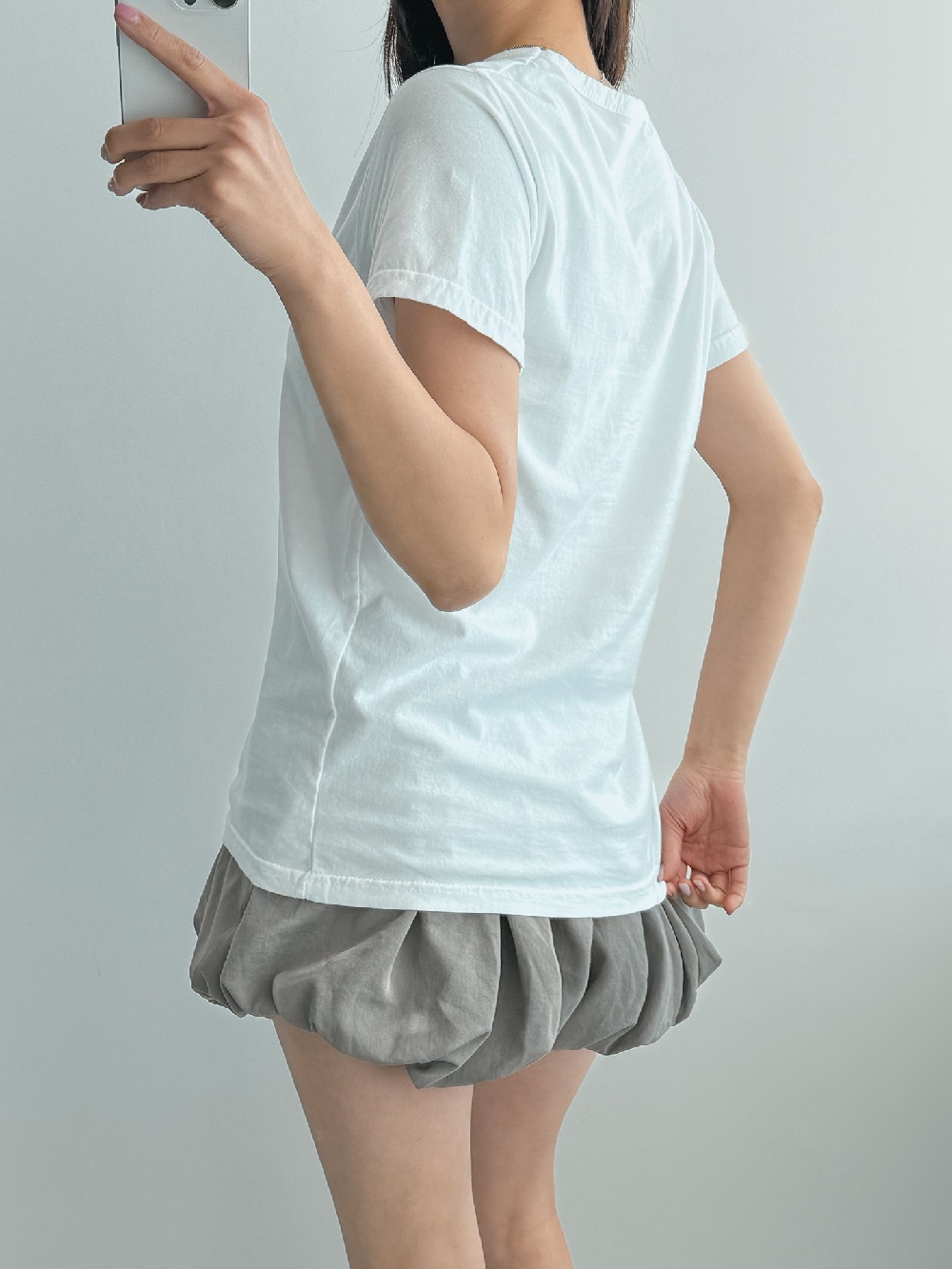 여성반팔티 흰티 브이넥 포켓 무지 이너 레이어드 반팔 티셔츠 이미지 6