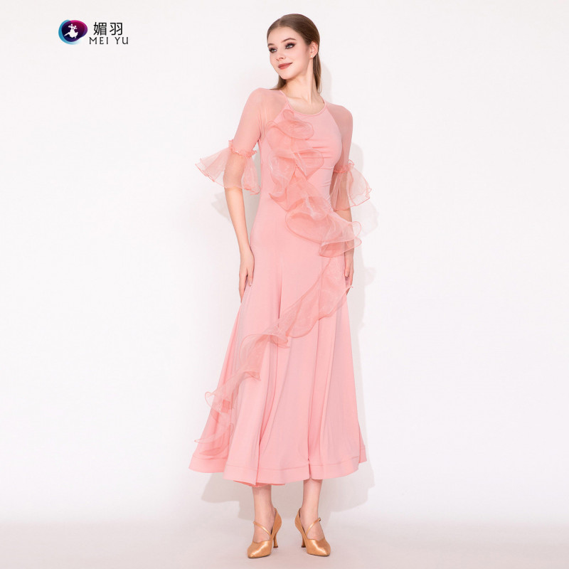여성 왈츠 댄스복 라인 사교 라틴 스포츠 댄스원피스 무대의상 - 상세 이미지 5