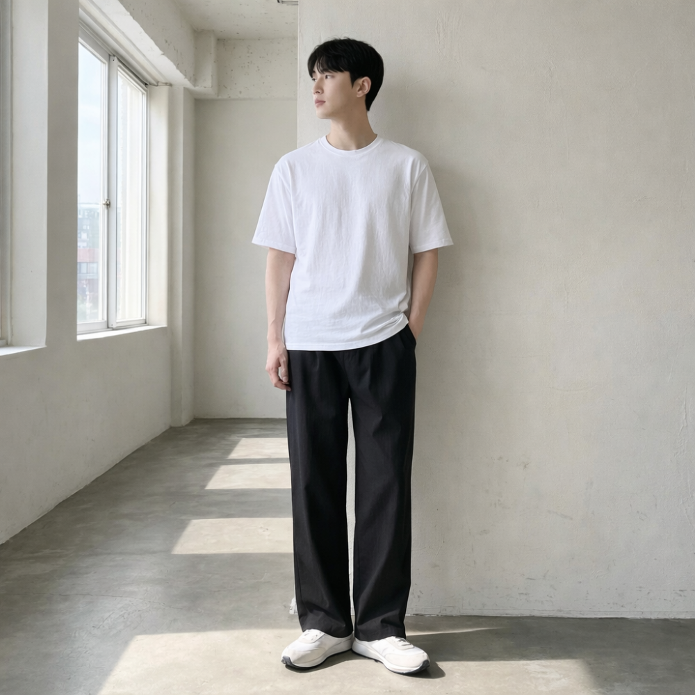 1+1 남자 린넨 와이드팬츠 밴딩 여름 일자팬츠 남성 린넨바지 - 상세 이미지 2