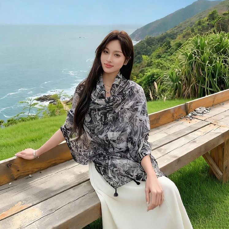 해변 휴가 숄 여성 여름 비치 스카프 여행 실크 패션 판초 - 상세 이미지 4