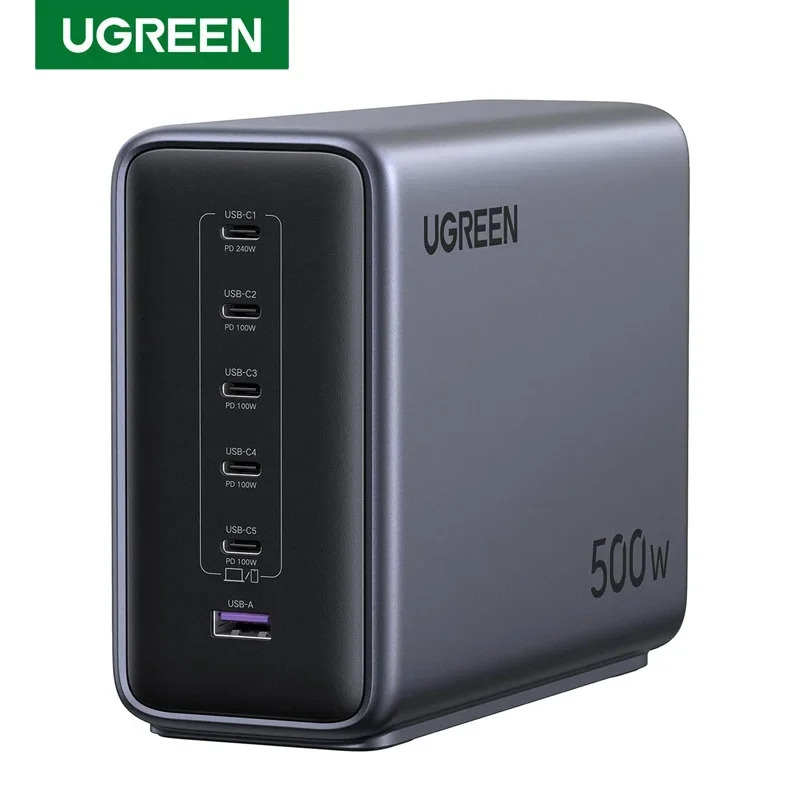 UGREEN Nexode 500W GaN 고속 충전 스테이션 6포트 USB C  A 스마트 온도 제어 벽면 충전기 노트북 휴대폰용