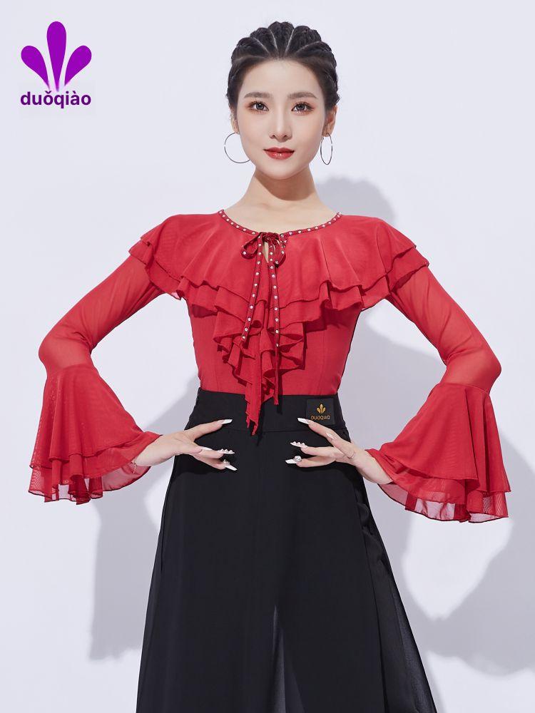 방송 여성 댄스복 줌바 라인 스포츠 사교 라틴 댄스 상의 - 상세 이미지 4
