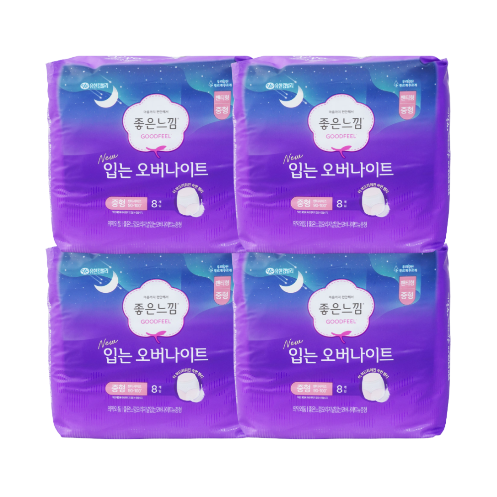 좋은느낌 입는 오버나이트 중형(M) 8P x4팩 생리대 - 상품 이미지