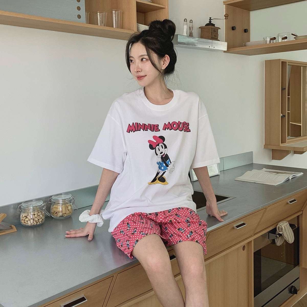 디즈니 도트미니반바지세트 핑크 여자 반바지 여름 파자마 홈웨어 선물 커플 이미지 6