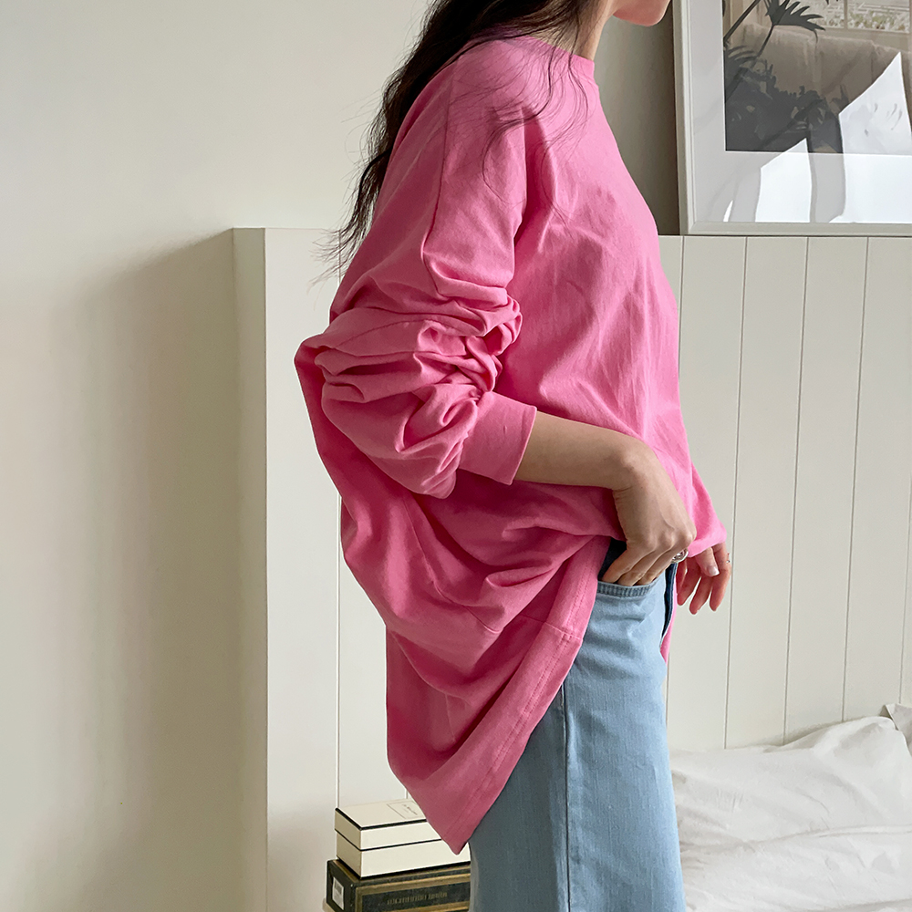 여성 맨투맨 빅사이즈 오버핏 긴팔 박스티 레깅스코디 티셔츠 이미지 8
