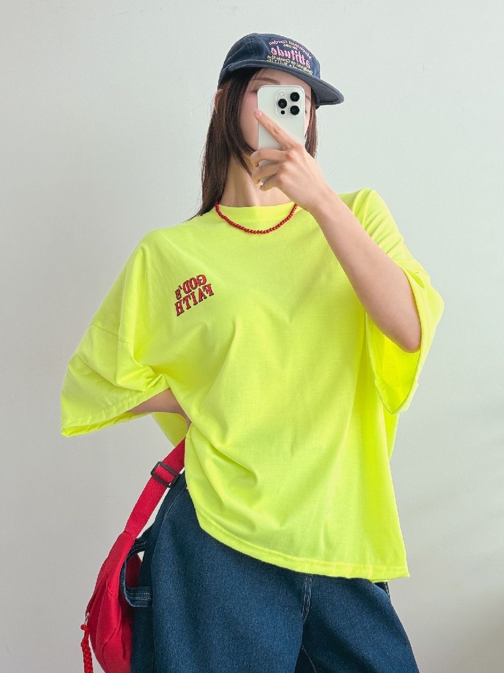 여성 빅사이즈 반팔티 박스 레터링 나염 롱 반팔 티셔츠 이미지 6