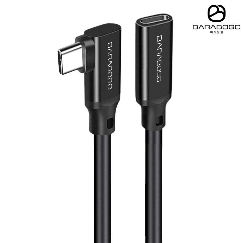 바라보고 USB3.2 Gen2 C타입 ㄱ자형 연장케이블 20Gbps 블랙, 1개, 0.5m - 상품 이미지