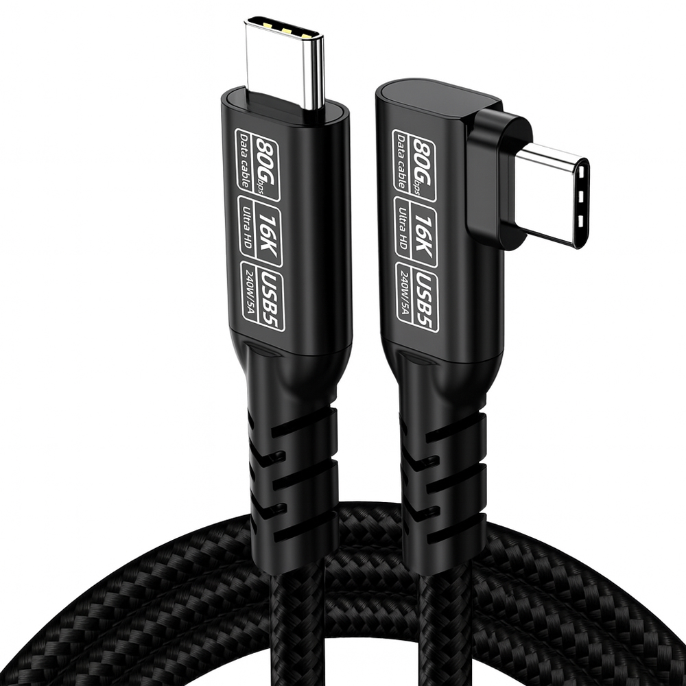 바라보고 USB5 C타입 ㄱ자형 고속충전 케이블 240W 80Gbps 블랙, 1개, 1m - 상세 이미지 4