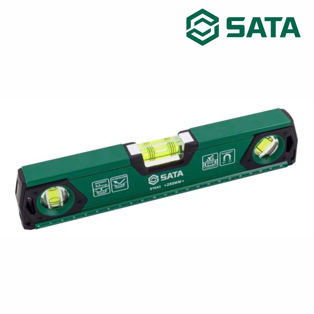 사타 SATA 고강도 자석 수평자 250mm 91643 수직 경사 수평계 - 상품 이미지