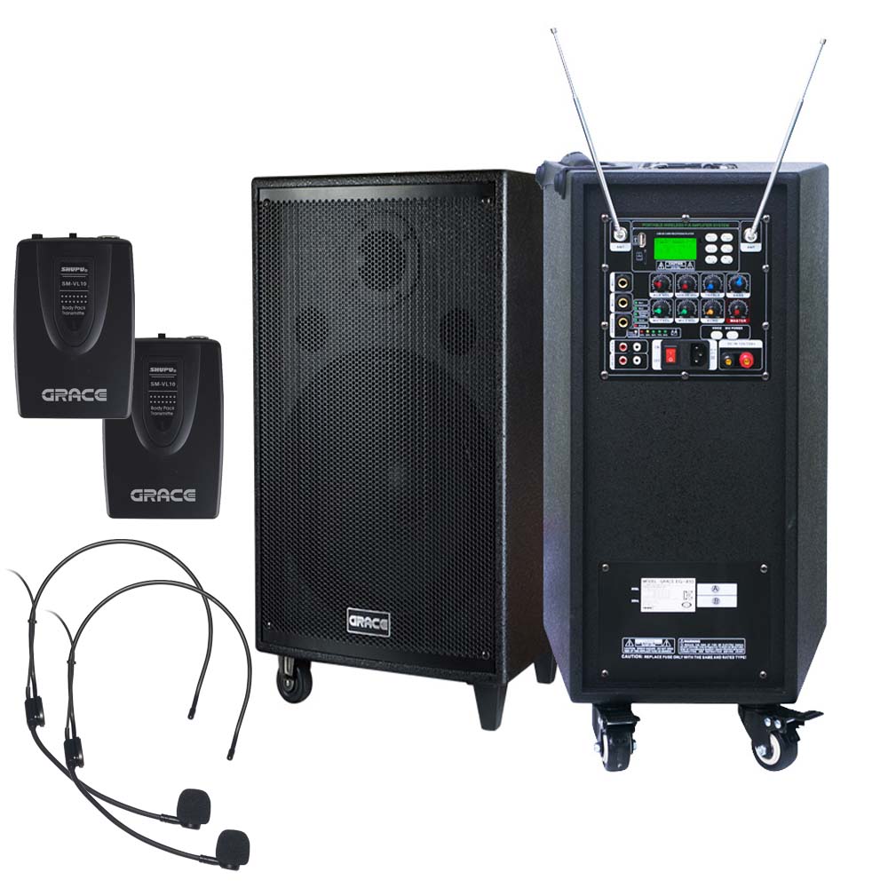 GRACE EG-380 블루투스 스피커 충전식 2채널 무선 헤드셋 마이크 앰프 시스템 - 상품 이미지