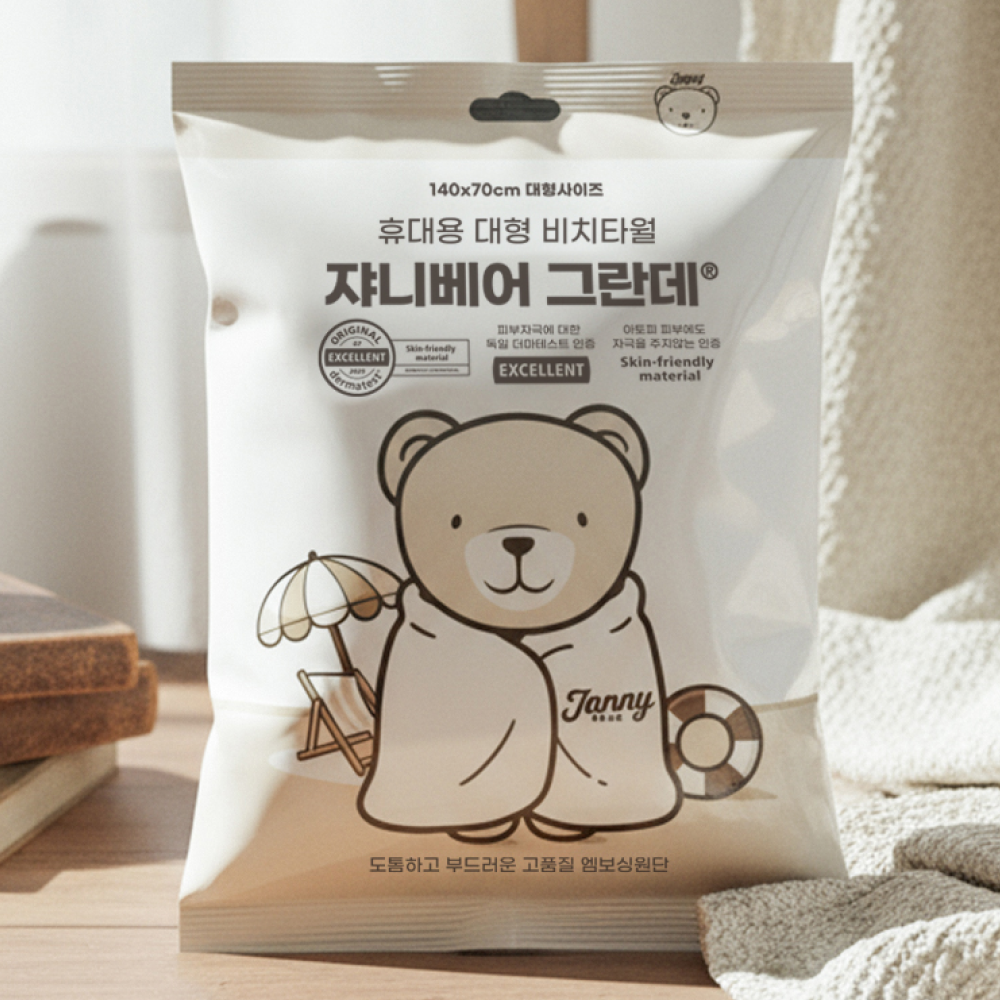 쟈니베어 그란데 비치 타월(5매입) 일회용 대형 워터파크 샤워 바스 바디 타올 목욕 수건 빌리 - 상세 이미지 5