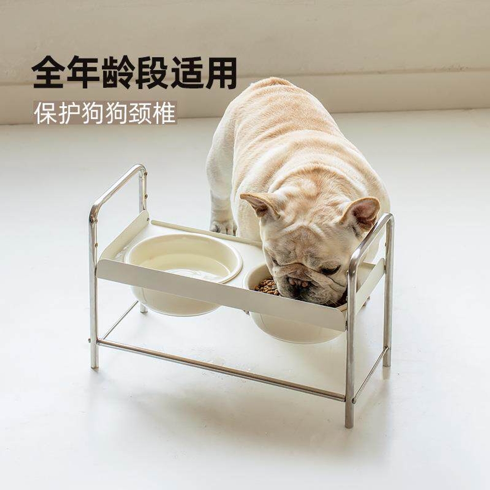 반려동물 식기 모던 철제 프레임 강아지 고양이 밥그릇 선반 수납용 개 식탁용스틸볼 - 상세 이미지 3