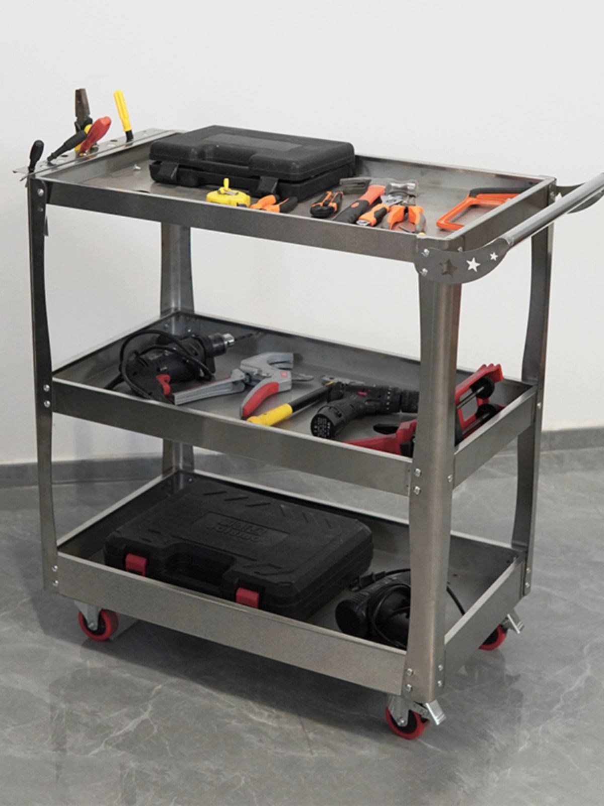 스텐 대차 3단 웨건 왜건 손수레 핸드카 주방용 밀차 철물 세운수 업소용 스테인리스 대형 - 상세 이미지 5