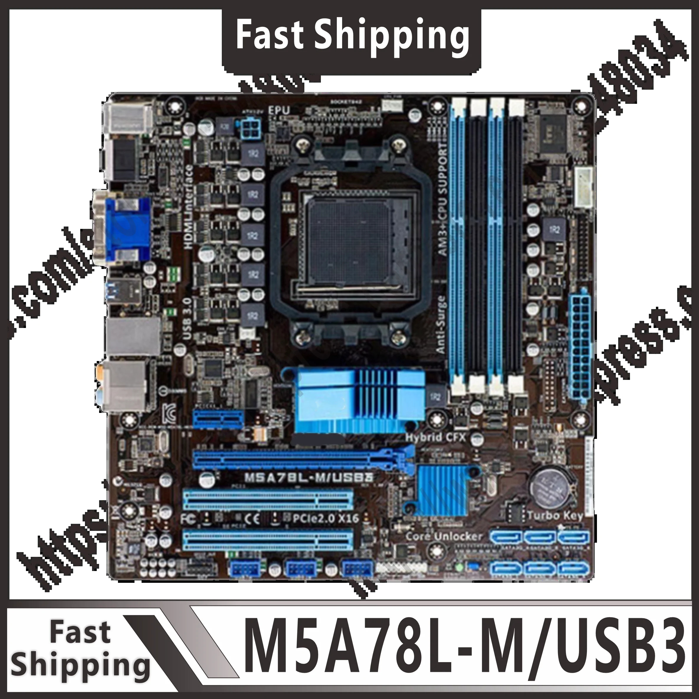 AM3마더보드 M5A78L-M/USB3 2  DDR3 32GB 760G/780L 마더보드 USB2.0 DVI 지원 FX-6100 Phenom IIX4 905e CPU