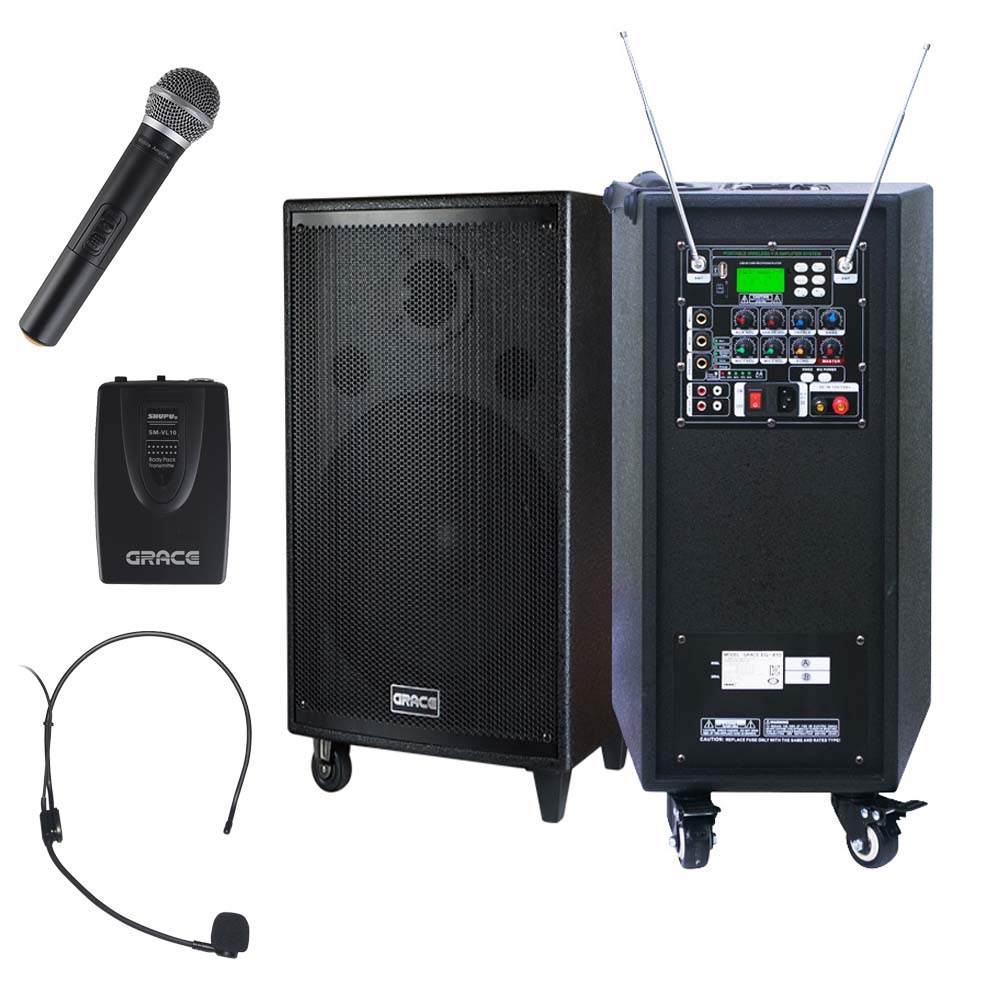 카날스 그레이스 EG-380 블루투스 스피커 충전식 무선 앰프 시스템 2채널 마이크 세트 - 상품 이미지